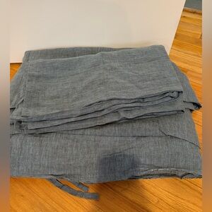 King Sized West Elm 100% Linen Blue Duvet Cover & Pillow Shams